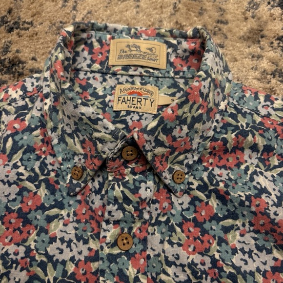 Faherty Other - Faherty The Breeze Shirt Mens Small Linen Blend Floral Pattern Button Down